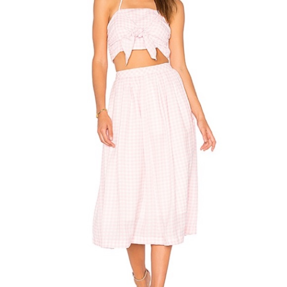 ISO J.O.A. Pink Gingham Midi Skirt